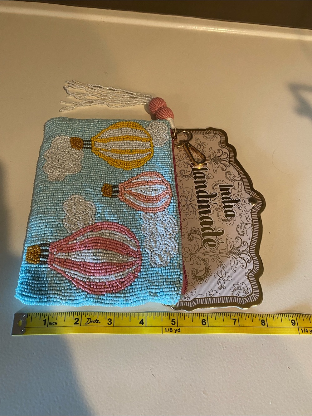 Handmade Blue Beaded Hot Air Balloon Wristlet Pouch - Picture 3 of 3